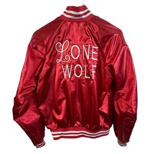 Red Satin Bomber 'Lone Wolf' Jacket Film Movie Size Unisex Small 1950s Lenny